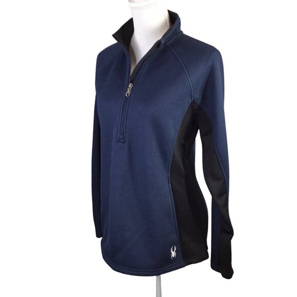Spyder 1/4 Zip Waffle Knit Jacket Sweater Pullover Blue Black Women's Large - Picture 1 of 11
